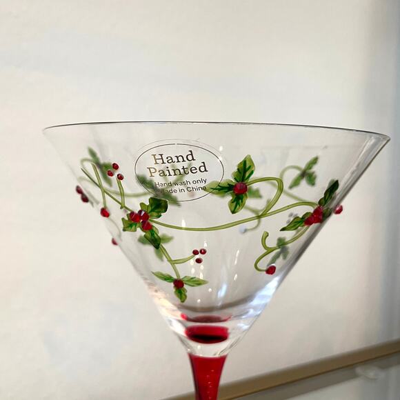 Christmas Red Rhinestone Holly Berry Cocktail Martini Glasses Set of 2 NEW - Picture 9 of 10